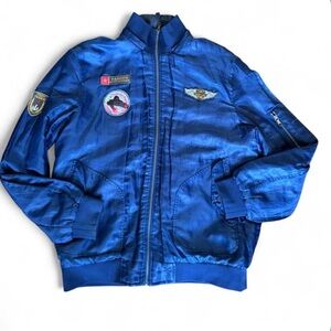 Blue Bomber Jacket with Patches
